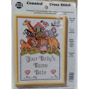NMI Noah's Ark Theme Framed Birth Announcement Counted Cross Stitch Kit 4083